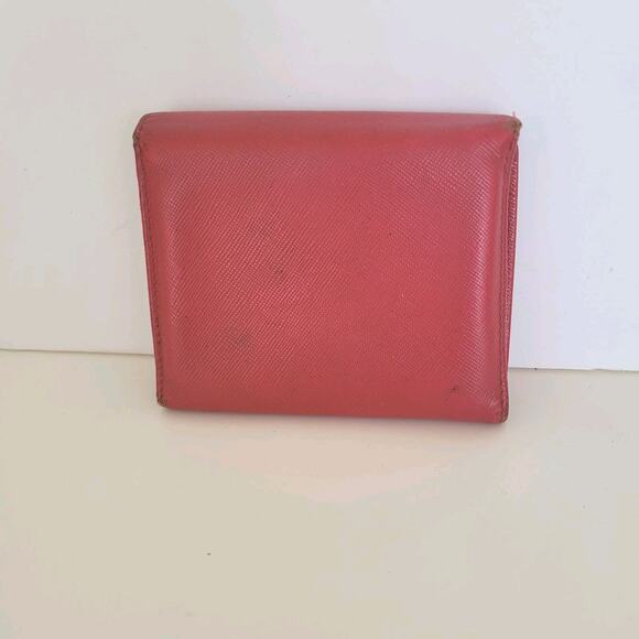 PRADA Authentic Leather Logo Wallet Pink Saffiano Trifold Compact Card Bill - Picture 2 of 16